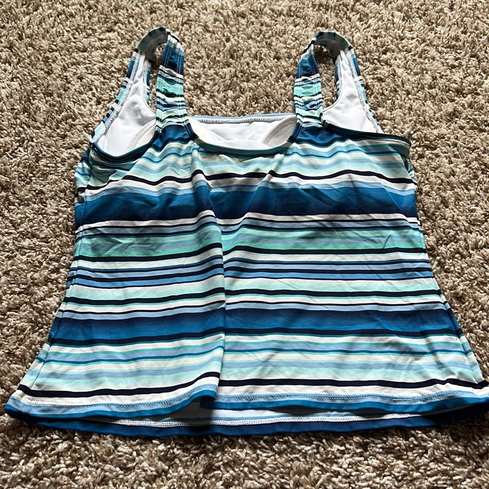 Women’s BEACH HOUSE Blue Green Black White Striped Tankini Top
